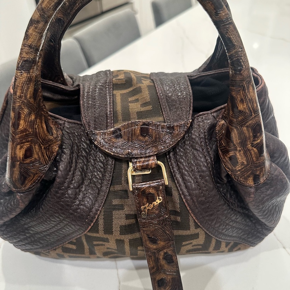 Fendi Dark Brown Textured Shoulder Bag